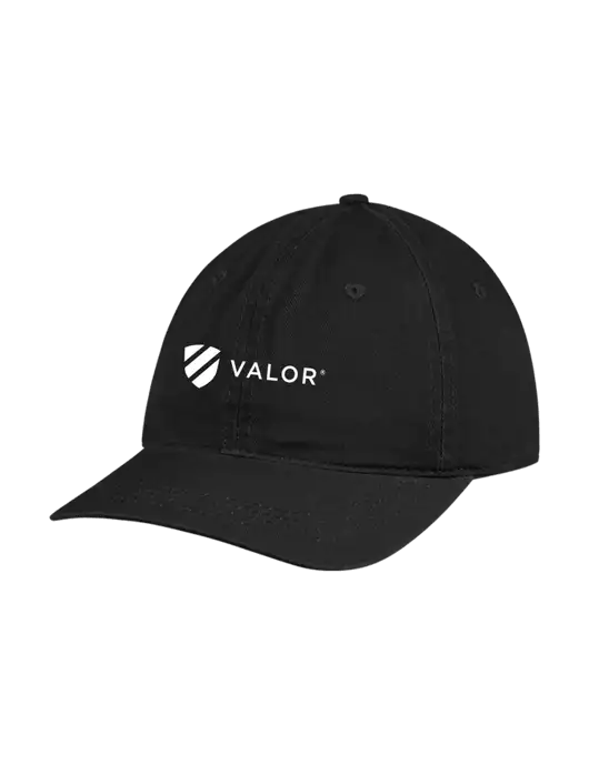Garment Washed Unstructured Twill Black Cap w/Valor Logo