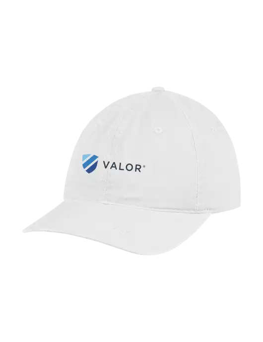 Garment Washed Unstructured Twill White Cap w/Valor Logo