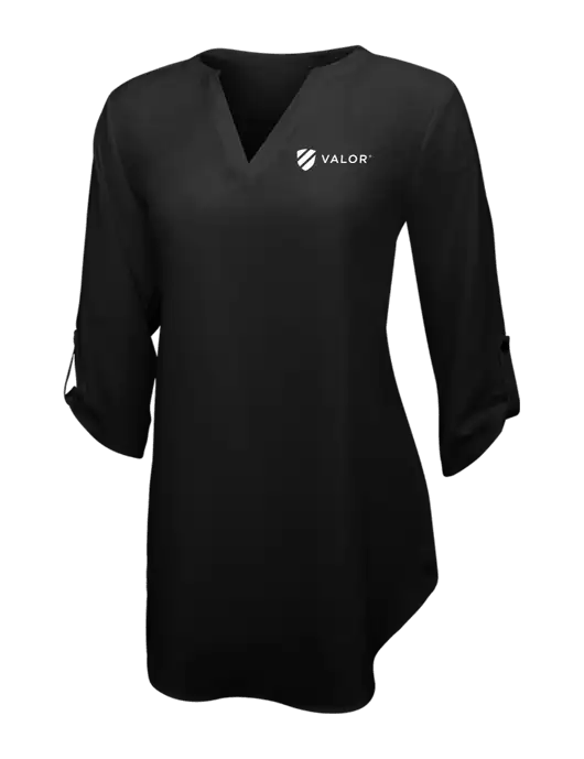 Womens Black 3/4 Sleeve Tunic Blouse w/Valor Logo