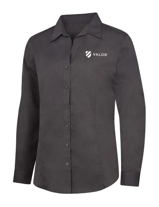 Womens Soft Black Crosshatch Easy Care Shirt w/Valor Logo