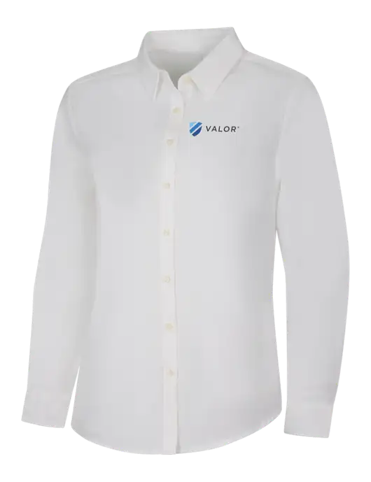 Womens White Long Sleeve Superpro React Twill Shirt w/Valor Logo