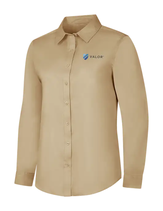 Dark Tan Womens Long Sleeve Superpro React Twill Shirt w/Valor Logo