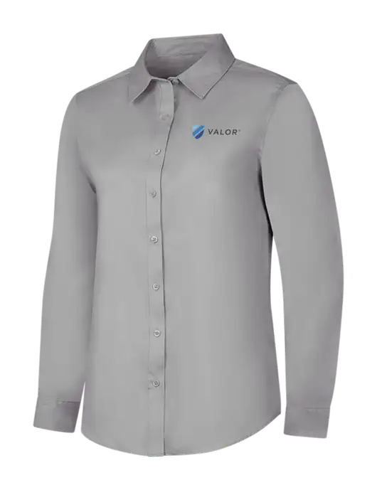 Light Grey Womens Long Sleeve Superpro React Twill Shirt w/Valor Logo