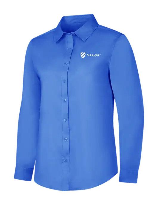 Dark Carolina Blue Womens Long Sleeve Superpro React Twill Shirt w/Valor Logo