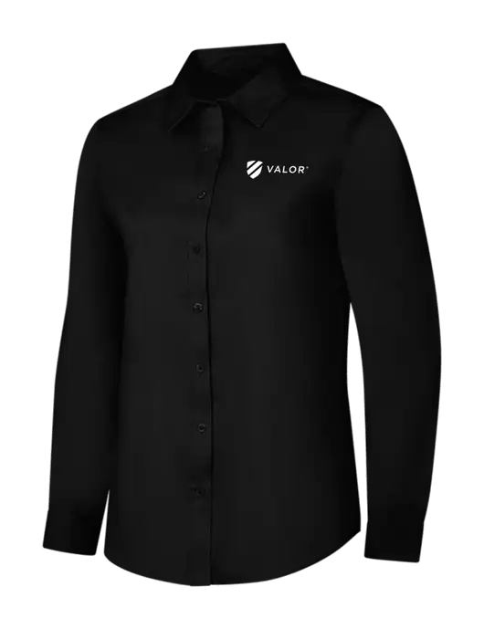 Womens Black Long Sleeve Superpro React Twill Shirt w/Valor Logo