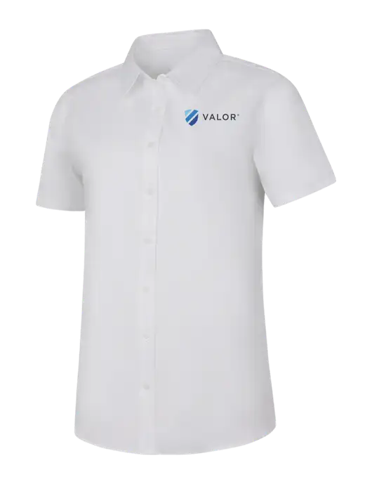 Womens White Short Sleeve Superpro React Twill Shirt w/Valor Logo
