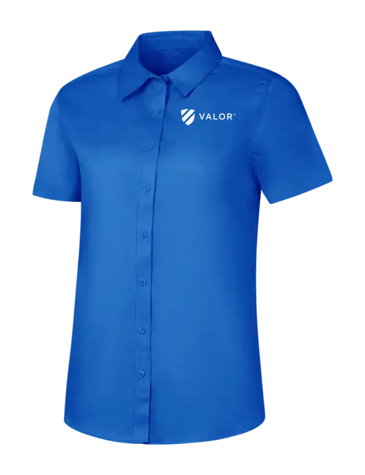 Womens Short Sleeve Royal Blue Superpro React Twill Shirt w/Valor Logo