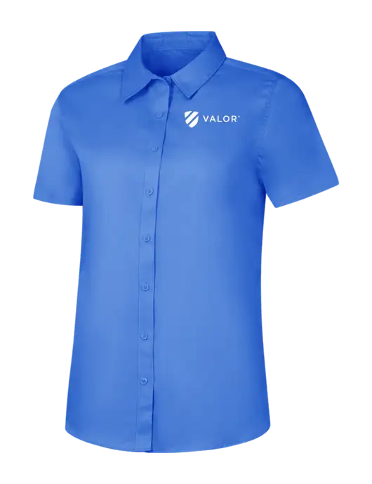 Womens Dark Carolina Blue Short Sleeve Superpro React Twill Shirt w/Valor Logo