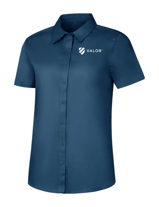 Womens Light Navy Short Sleeve Superpro React Twill Shirt w/Valor Logo
