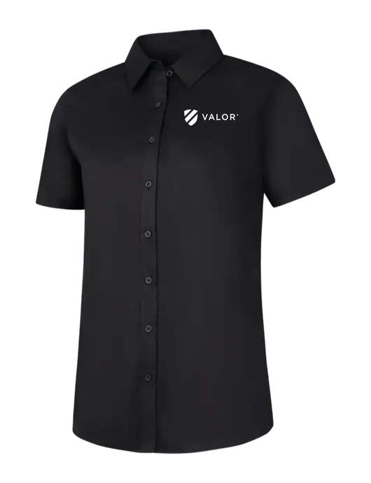 Womens Black Short Sleeve Superpro React Twill Shirt w/Valor Logo