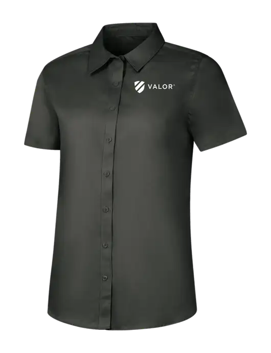 Womens Dark Grey Short Sleeve Superpro React Twill Shirt w/Valor Logo