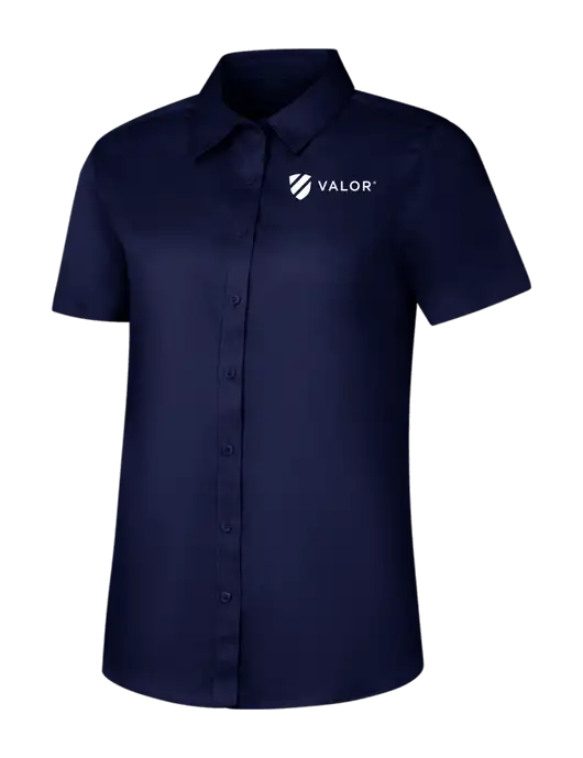 Womens Navy Short Sleeve Superpro React Twill Shirt w/Valor Logo