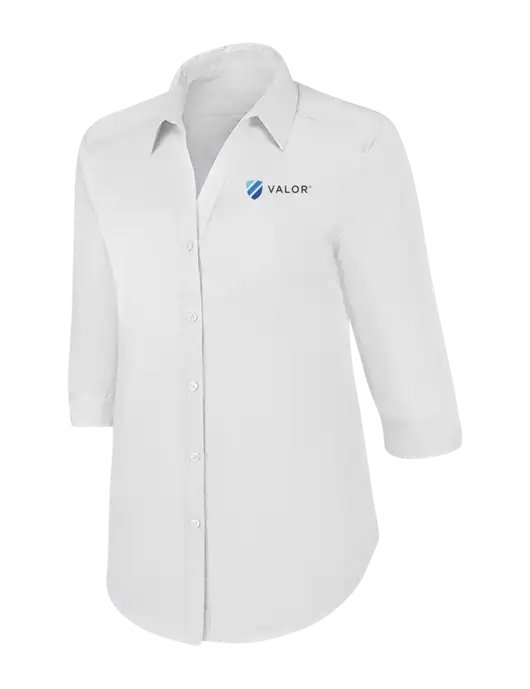Womens White 3/4 Sleeve Carefree Poplin Shirt w/Valor Logo