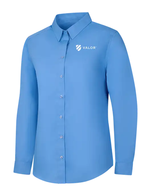 Womens Carolina Blue Long Sleeve Carefree Poplin Shirt w/Valor Logo
