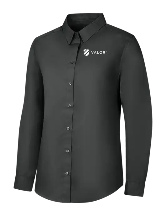 Womens Dark Grey Long Sleeve Carefree Poplin Shirt w/Valor Logo