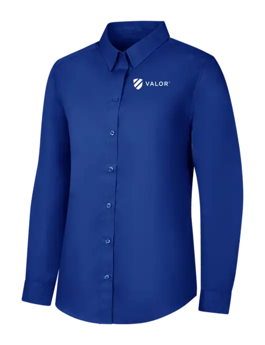 Womens Royal Long Sleeve Carefree Poplin Shirt w/Valor Logo