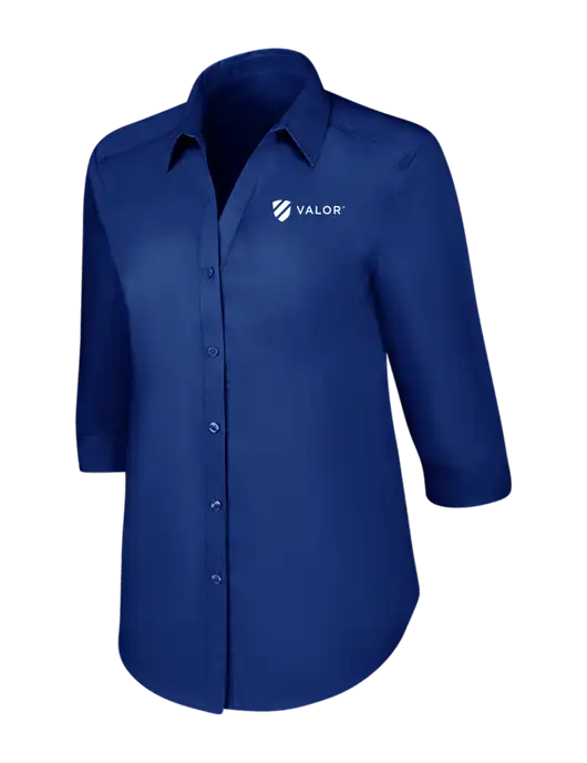 Womens Royal 3/4 Sleeve Carefree Poplin Shirt w/Valor Logo