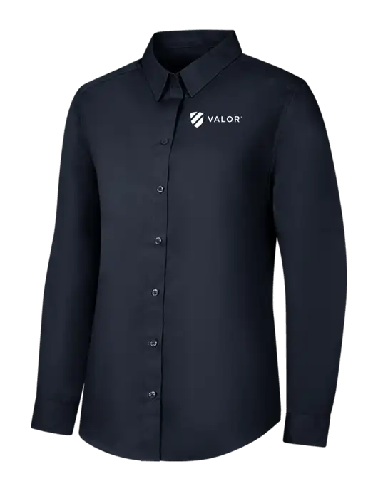 Womens River Blue Navy Long Sleeve Carefree Poplin Shirt w/Valor Logo