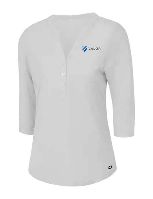 OGIO Bright White Jewel Henley w/Valor Logo
