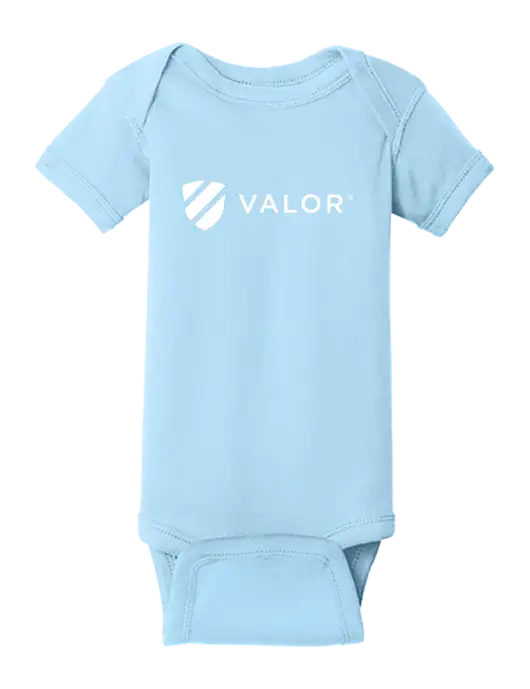 Rabbit Skins Light Blue Infant Short Sleeve Baby Rib Bodysuit w/Valor Logo