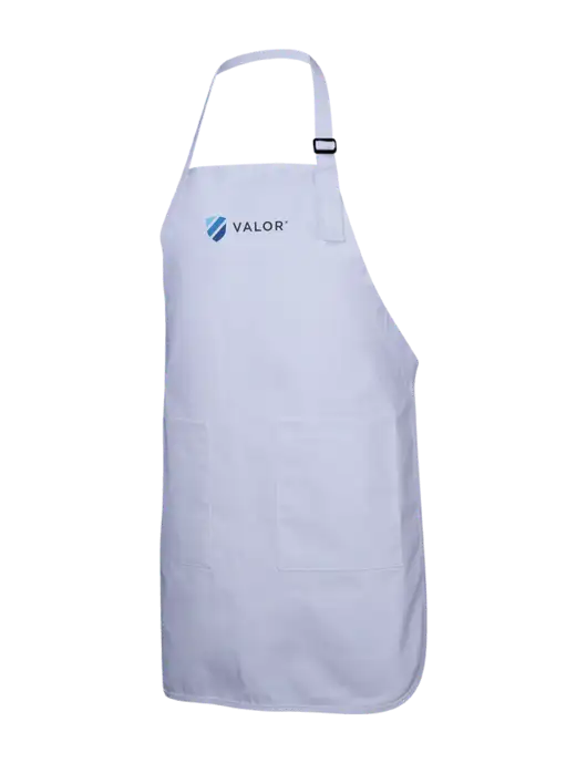 Full-Length White Apron With Pockets w/Valor Logo