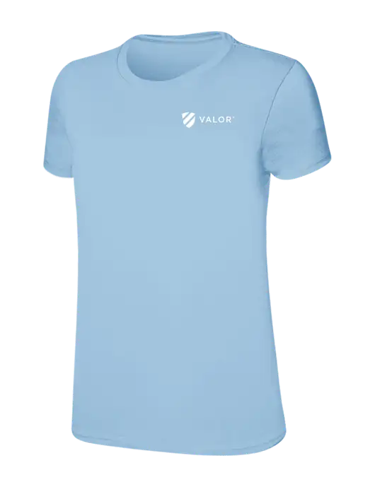 Womens Ring Spun Light Blue 4.5 oz T-Shirt w/Valor Logo