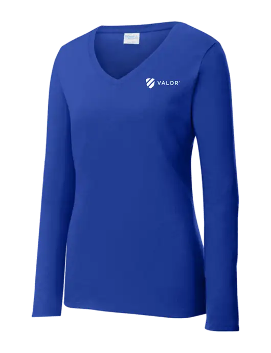Womens  V-Neck Ring Spun Royal 4.5 oz Long Sleeve T-Shirt w/Valor Logo