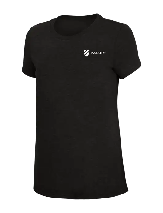 Womens Simply Soft Black 4.5oz Poly/Combed Ring Spun Cotton T-Shirt w/Valor Logo