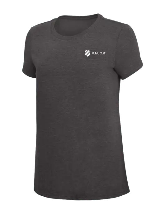 Womens Simply Soft Heather Charcoal 4.5oz  Poly/Combed Ring Spun Cotton T-Shirt w/Valor Logo