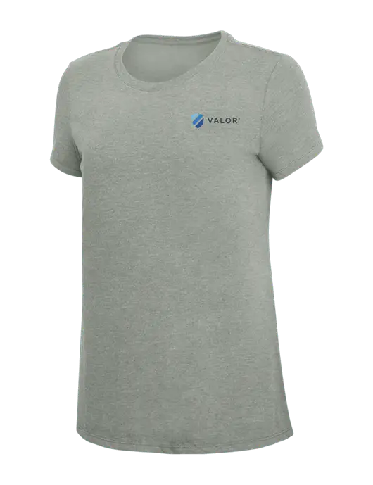 Womens Simply Soft Grey Frost 4.5oz  Poly/Combed Ring Spun Cotton T-Shirt w/Valor Logo