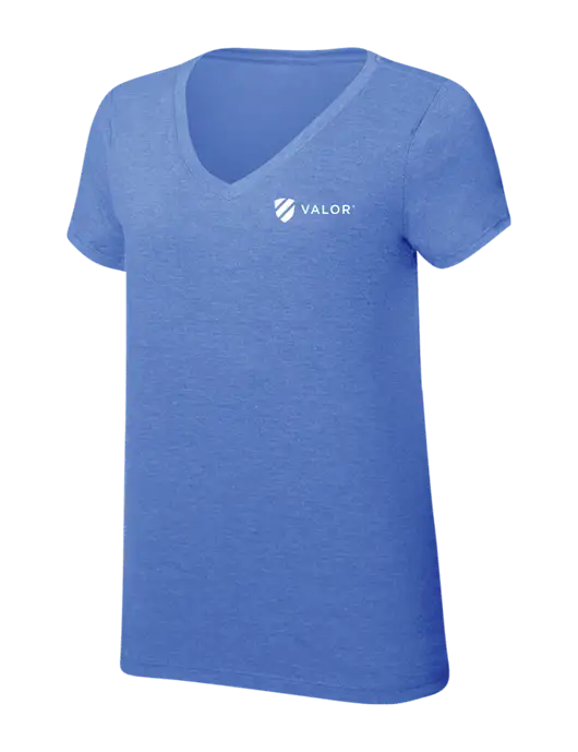 Womens Simply Soft V-Neck Royal Frost 4.5oz  Poly/Combed Ring Spun Cotton T-Shirt w/Valor Logo