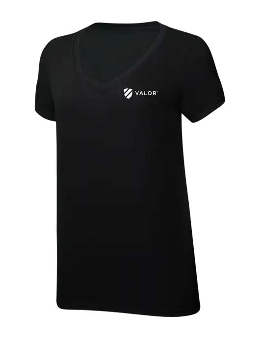 Womens Simply Soft V-Neck Black 4.5oz  Poly/Combed Ring Spun Cotton T-Shirt w/Valor Logo