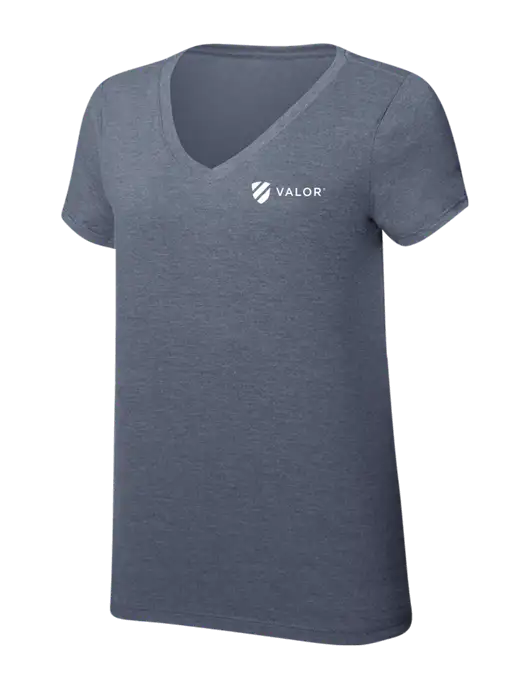 Womens Simply Soft V-Neck Navy Frost 4.5oz  Poly/Combed Ring Spun Cotton T-Shirt w/Valor Logo