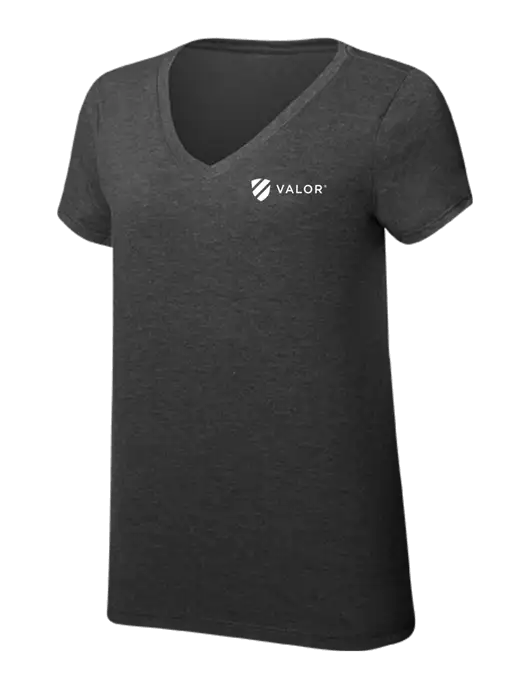 Womens Simply Soft V-Neck Black Frost 4.5oz  Poly/Combed Ring Spun Cotton T-Shirt w/Valor Logo