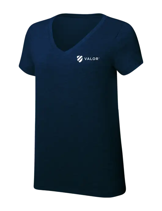 Womens Simply Soft V-Neck New Navy 4.5oz  Poly/Combed Ring Spun Cotton T-Shirt w/Valor Logo