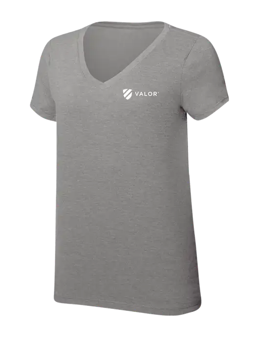 Womens Simply Soft V-Neck Grey Frost 4.5oz  Poly/Combed Ring Spun Cotton T-Shirt w/Valor Logo