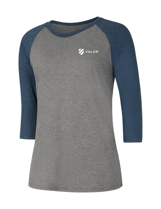 Womens Simply Soft 3/4 Sleeve Navy Frost/Grey Frost Ring Spun Cotton T-Shirt w/Valor Logo
