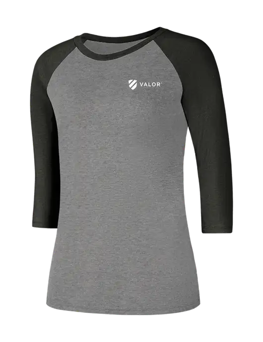 Womens Simply Soft 3/4 Sleeve Black Frost/Grey Frost Ring Spun Cotton T-Shirt w/Valor Logo