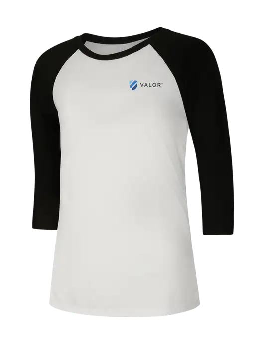 Womens Simply Soft 3/4 Sleeve Black/White Ring Spun Cotton T-Shirt w/Valor Logo