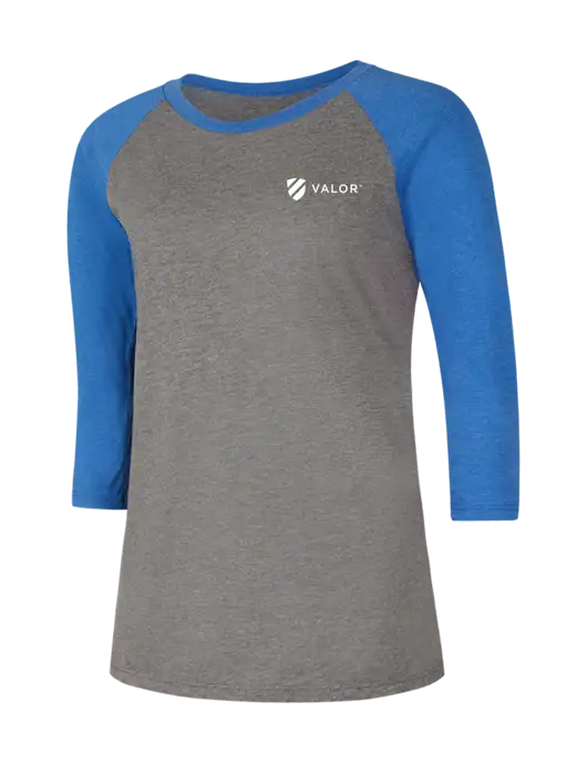 Womens Simply Soft 3/4 Sleeve Royal Frost/Grey Ring Spun Cotton T-Shirt w/Valor Logo