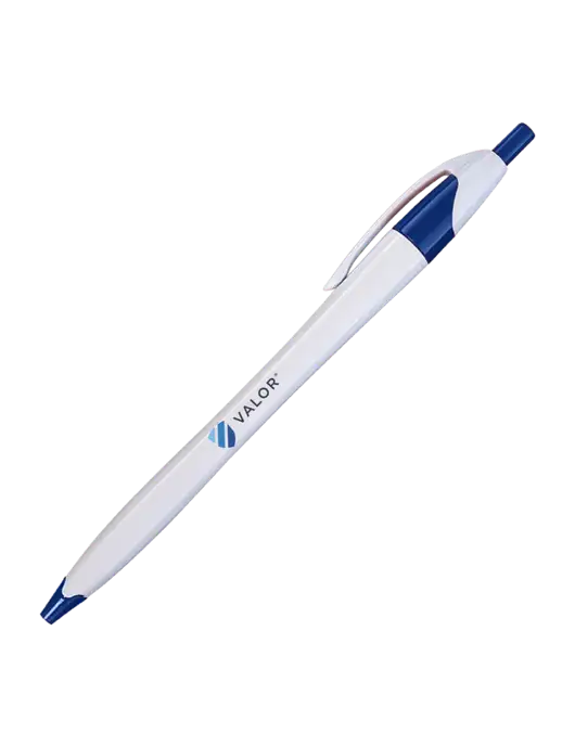 Novella White/Royal Classic Pen - Blue Ink w/Valor Logo
