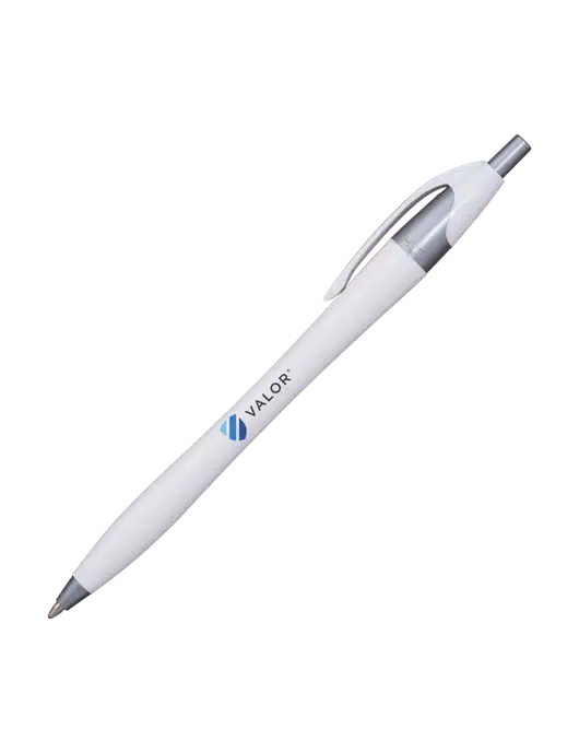 Novella White/Silver Shimmer Pen - Blue Ink w/Valor Logo