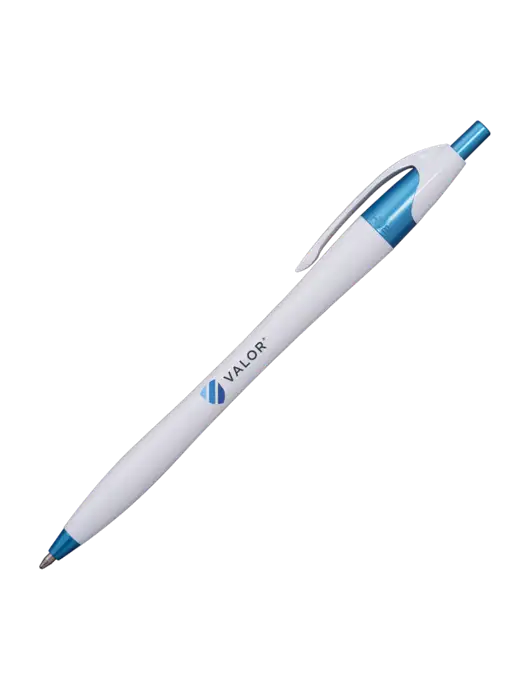 Novella White/Blue Shimmer Pen - Blue Ink w/Valor Logo