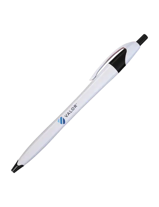 Novella White/Black Classic Pen - Blue Ink w/Valor Logo
