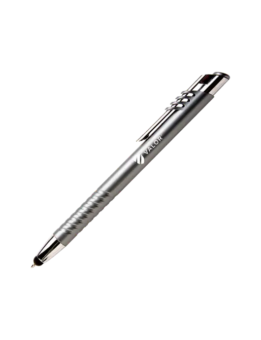 Schirhart Grey Stylus Pen - Blue Ink w/Valor Logo