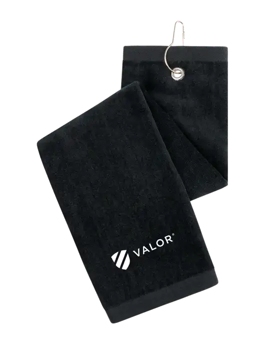 Black Tri-Fold Golf Towel with Grommet w/Valor Logo