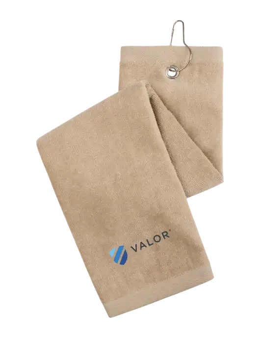Khaki Tri-Fold Golf Towel with Grommet w/Valor Logo
