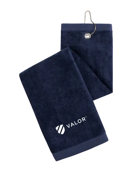 Navy Tri-Fold Golf Towel with Grommet w/Valor Logo