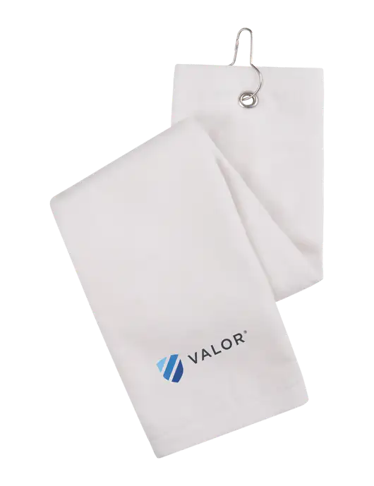 White Tri-Fold Golf Towel with Grommet w/Valor Logo