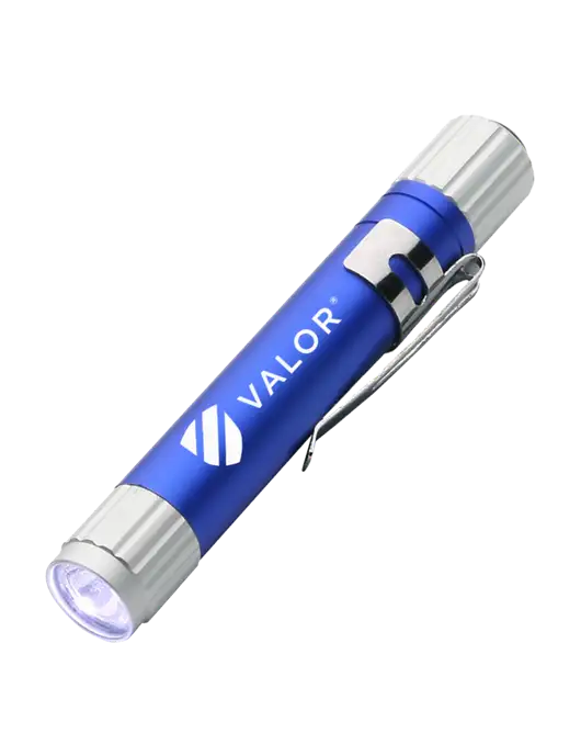 Blue Aluminum LED Penlight w/Valor Logo